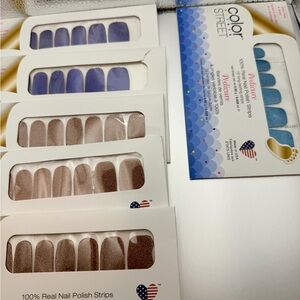 Color Street Nail Strips in Blue, Purple, and Brown Tones